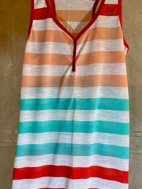 Striped Tank Top in Peach, Teal & Red